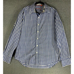 Justins Shirt Button Up Tailored Fit Long Sleeve Blue White Gingham Men's Large